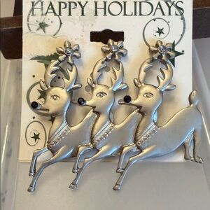 Happy Holidays reindeer trio brooch (B5)